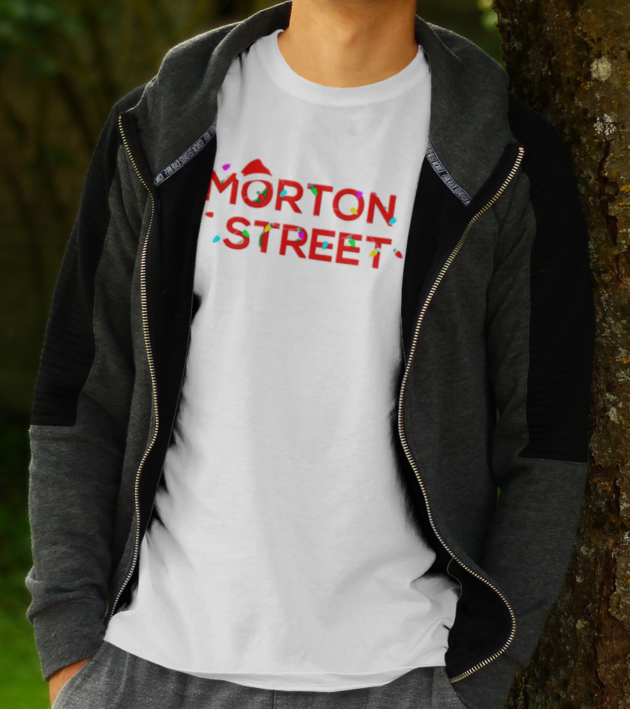Morton Street Christmas Lights And Santa Hat T-Shirt