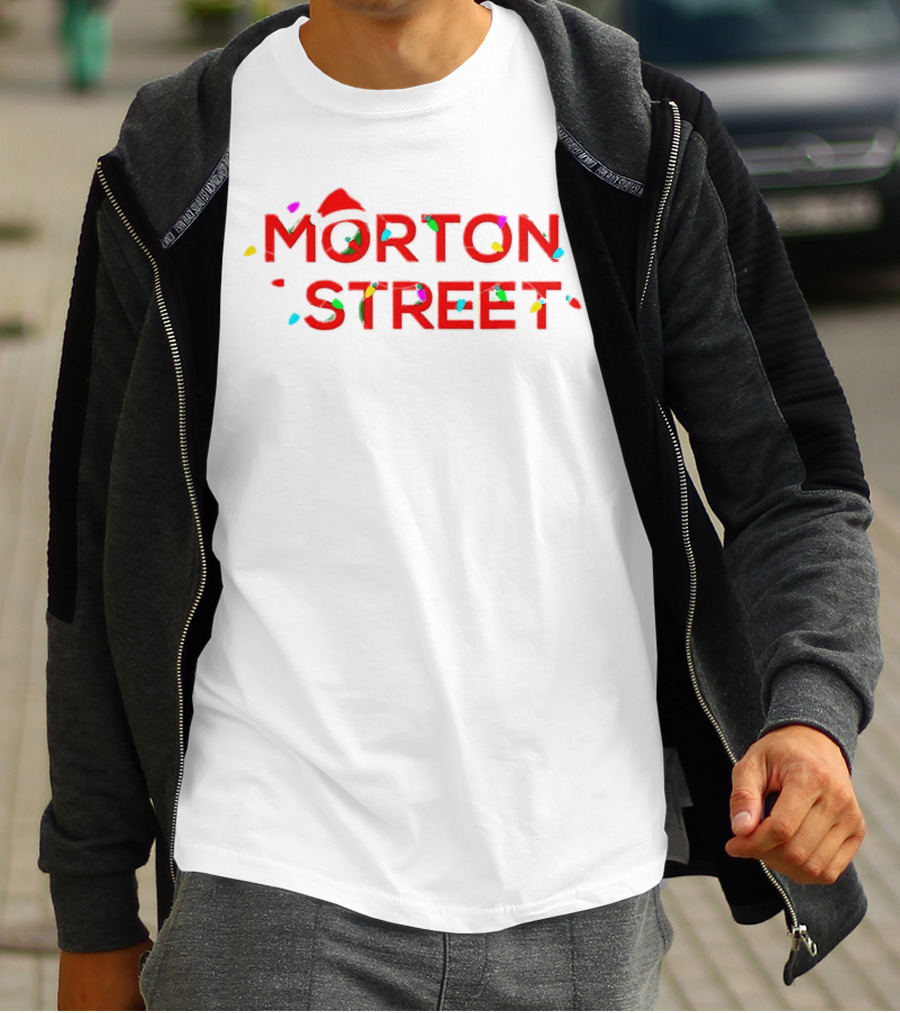Morton Street Christmas Lights And Santa Hat T-Shirt