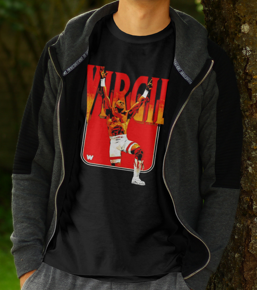 Virgil Wrestling Iconic Pose With Red Background And White Boots T-Shirt