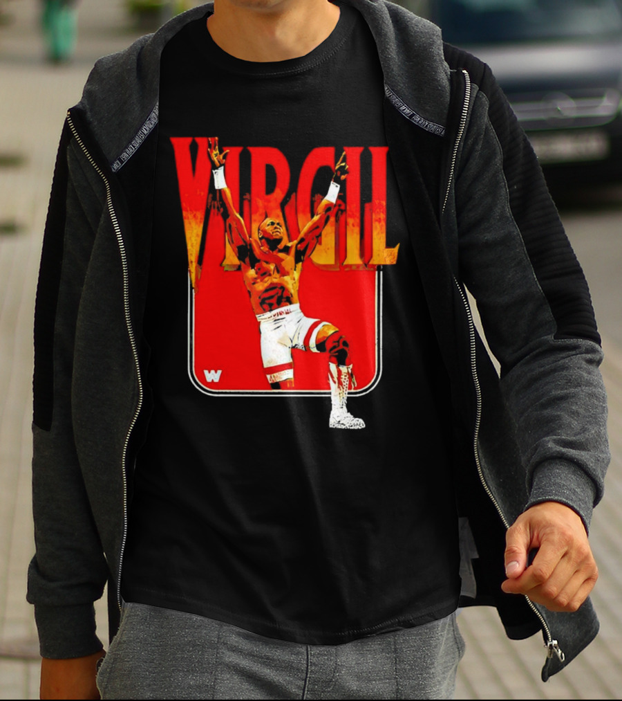 Virgil Wrestling Iconic Pose With Red Background And White Boots T-Shirt