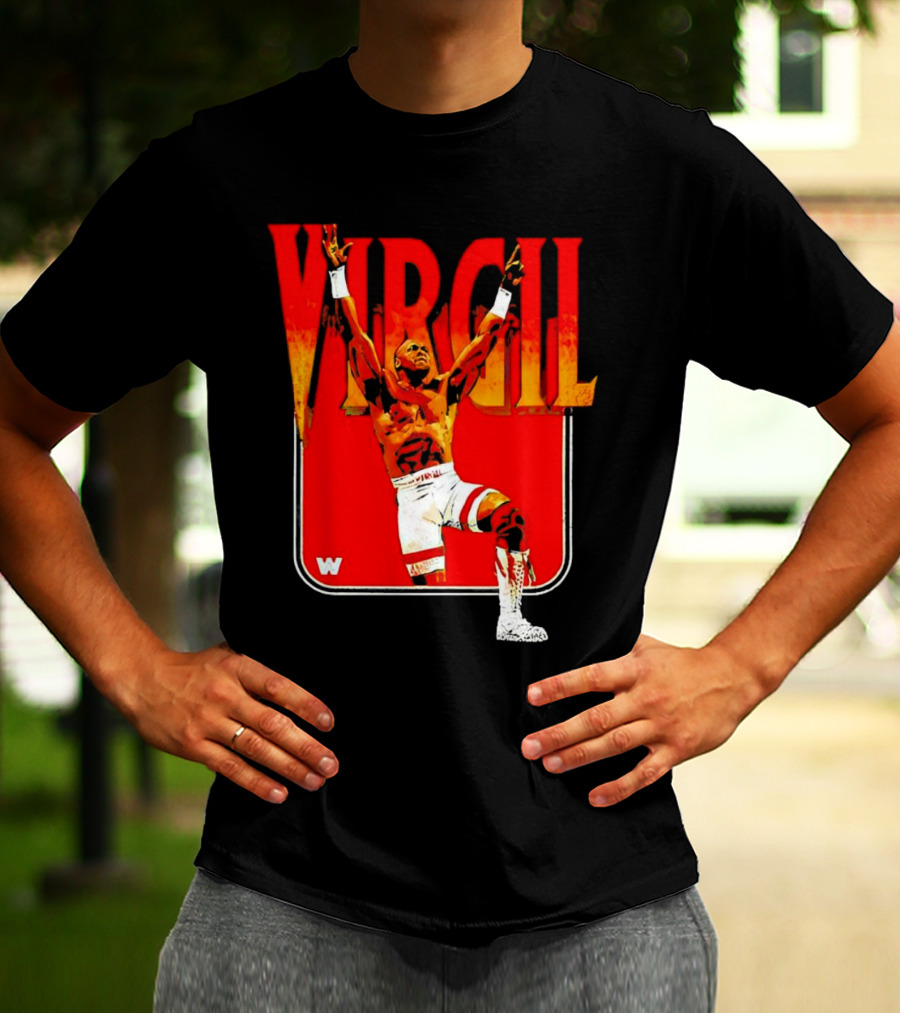 Virgil Wrestling Iconic Pose With Red Background And White Boots T-Shirt