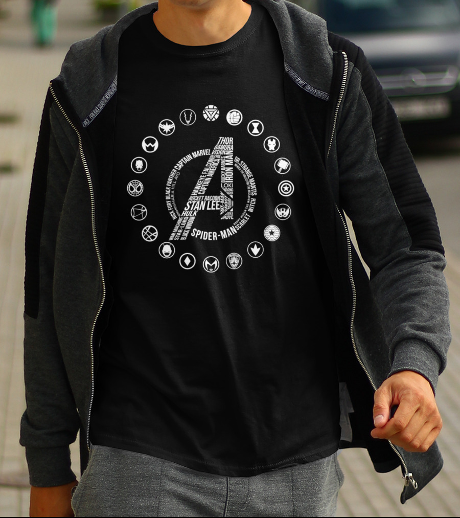Avengers Iron Man Spider-Man Captain Marvel Stan Lee Thor Hulk Black Widow Captain America Doctor Strange Guardians Of The Galaxy Villains T-Shirt
