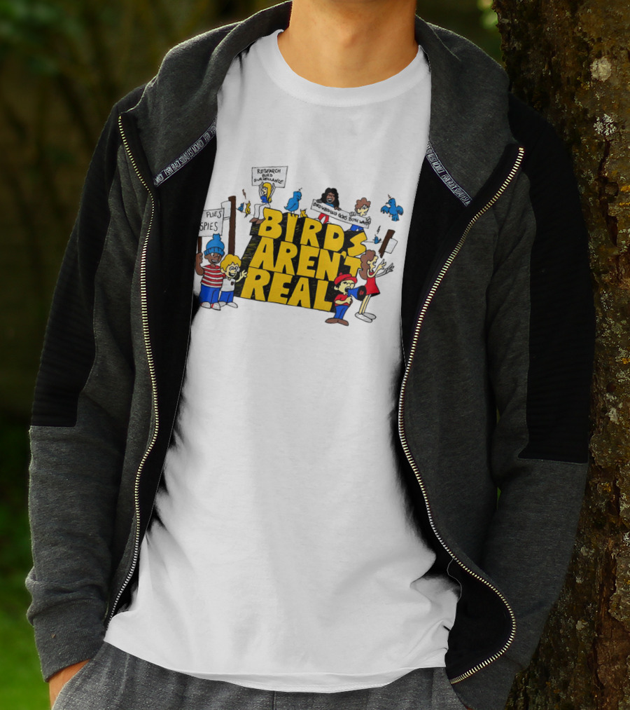 Birds Aren't Real If It Flies It Spies Protest Characters T-Shirt