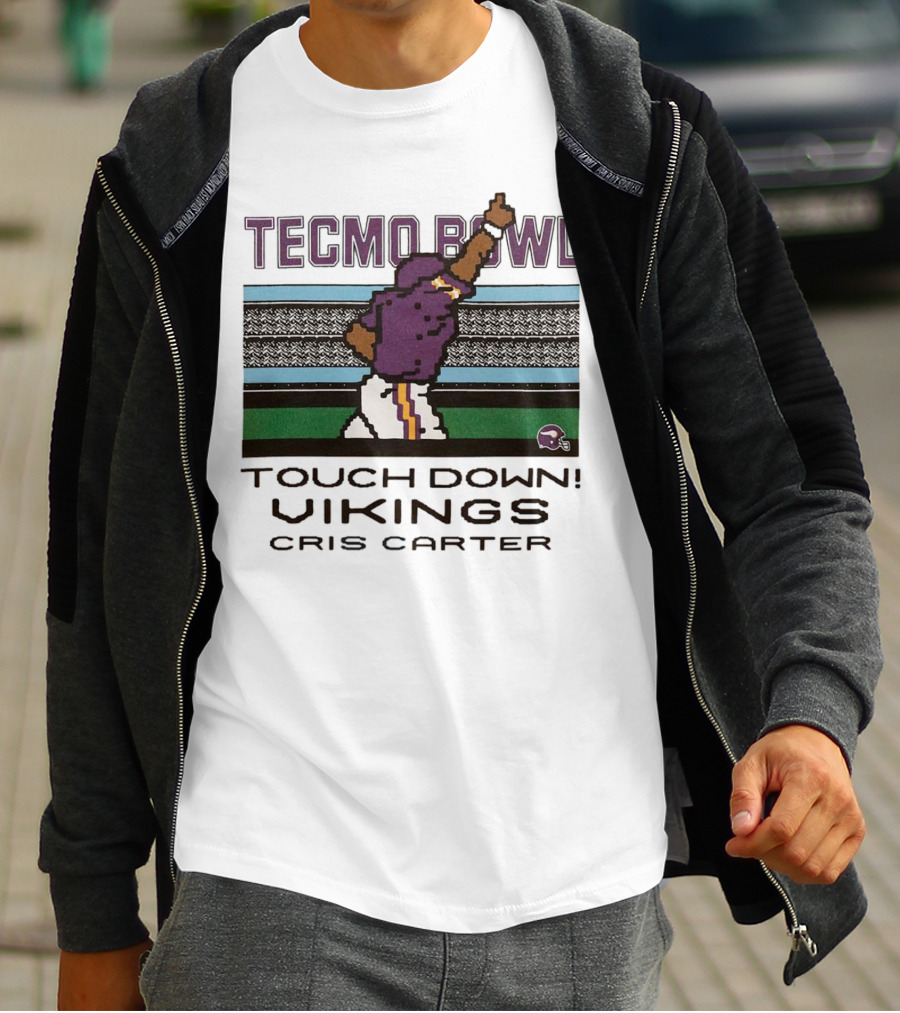 Tecmo Bowl Touch Down Vikings Cris Carter Retro Pixel T-Shirt