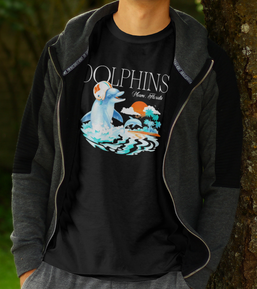 Miami Dolphins Florida Palm Sunset Retro Wave T-Shirt