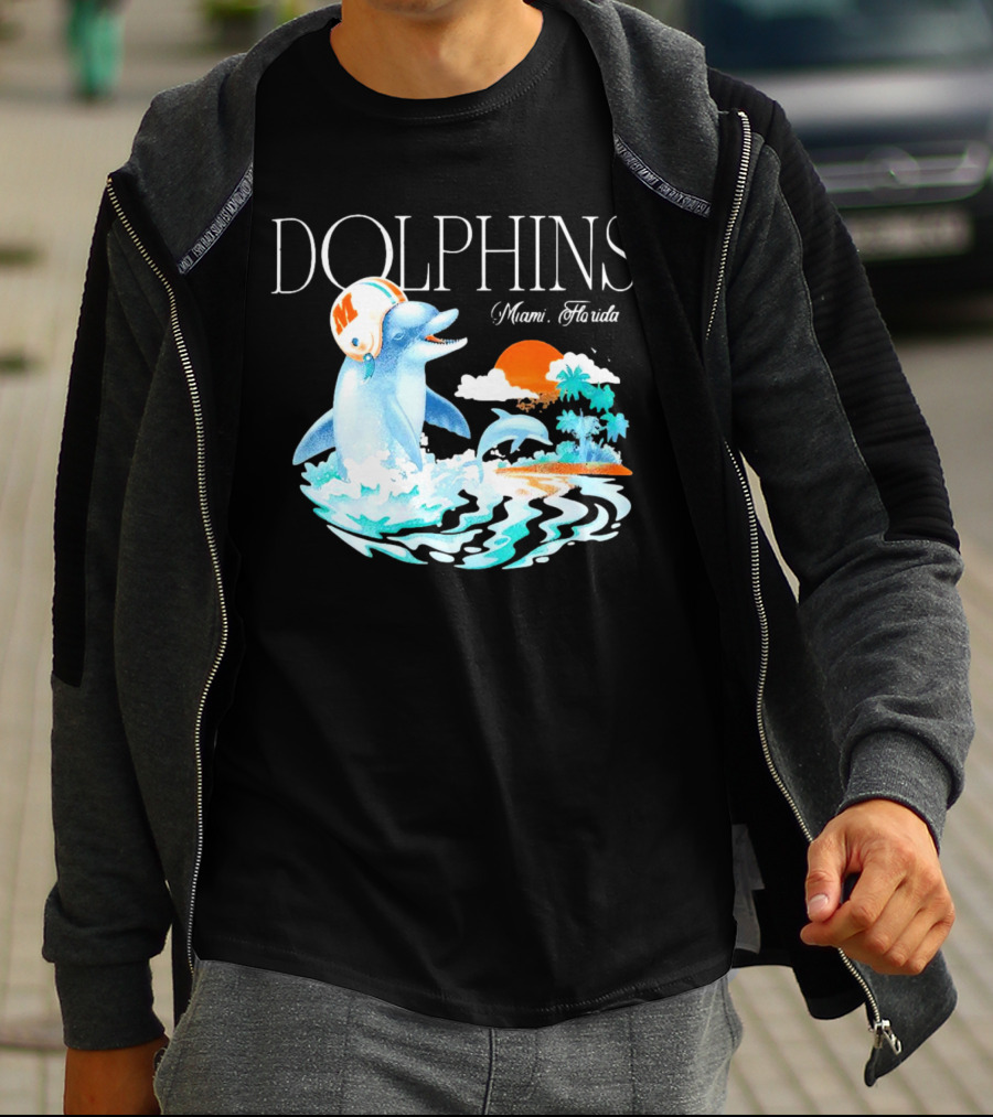 Miami Dolphins Florida Palm Sunset Retro Wave T-Shirt