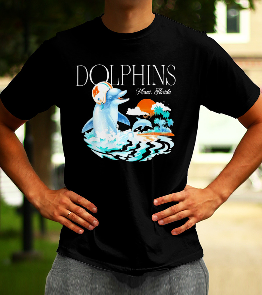 Miami Dolphins Florida Palm Sunset Retro Wave T-Shirt
