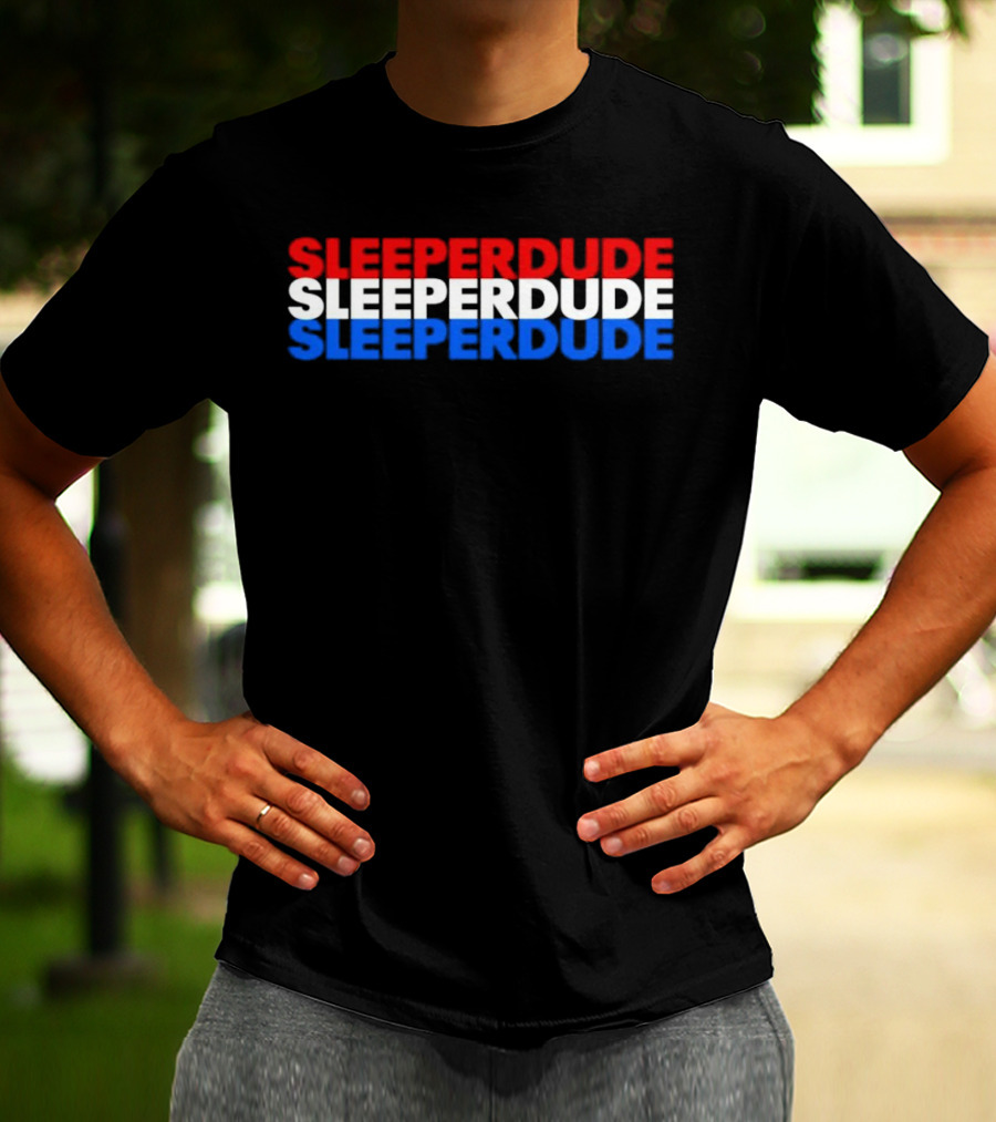 SLEEPERDUDE Red White Blue Stacked Text T-Shirt