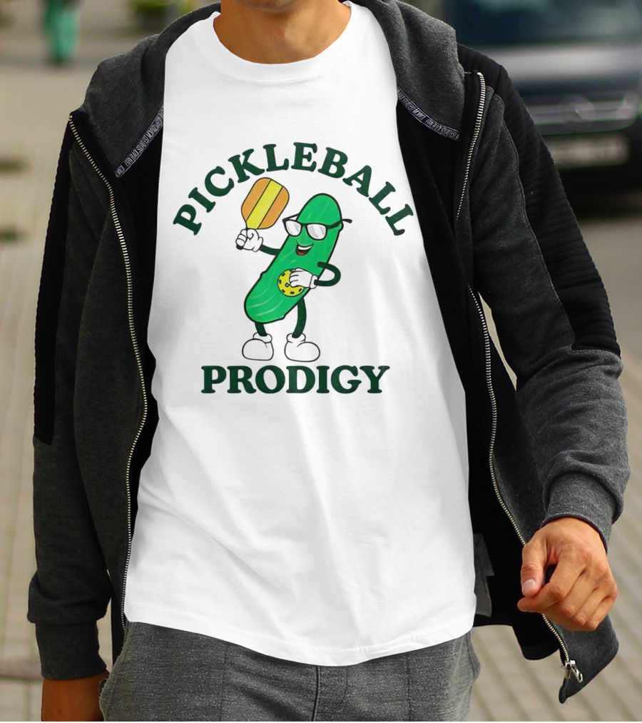 PICKLEBALL PRODIGY FUN PICKLE CHARACTER WITH PADDLE AND SUNGLASSES T-Shirt