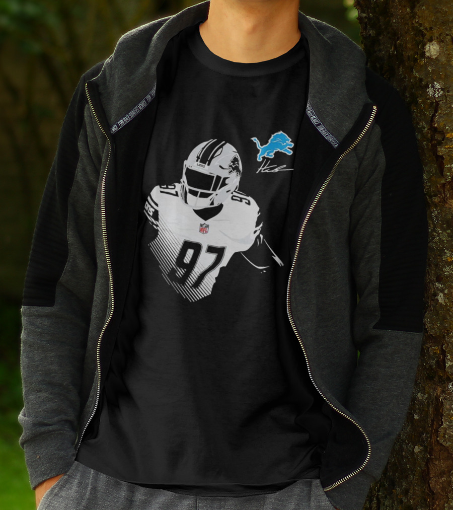 Aidan Hutchinson #97 Detroit Lions NFL Blue Lion Logo Football Player T-Shirt