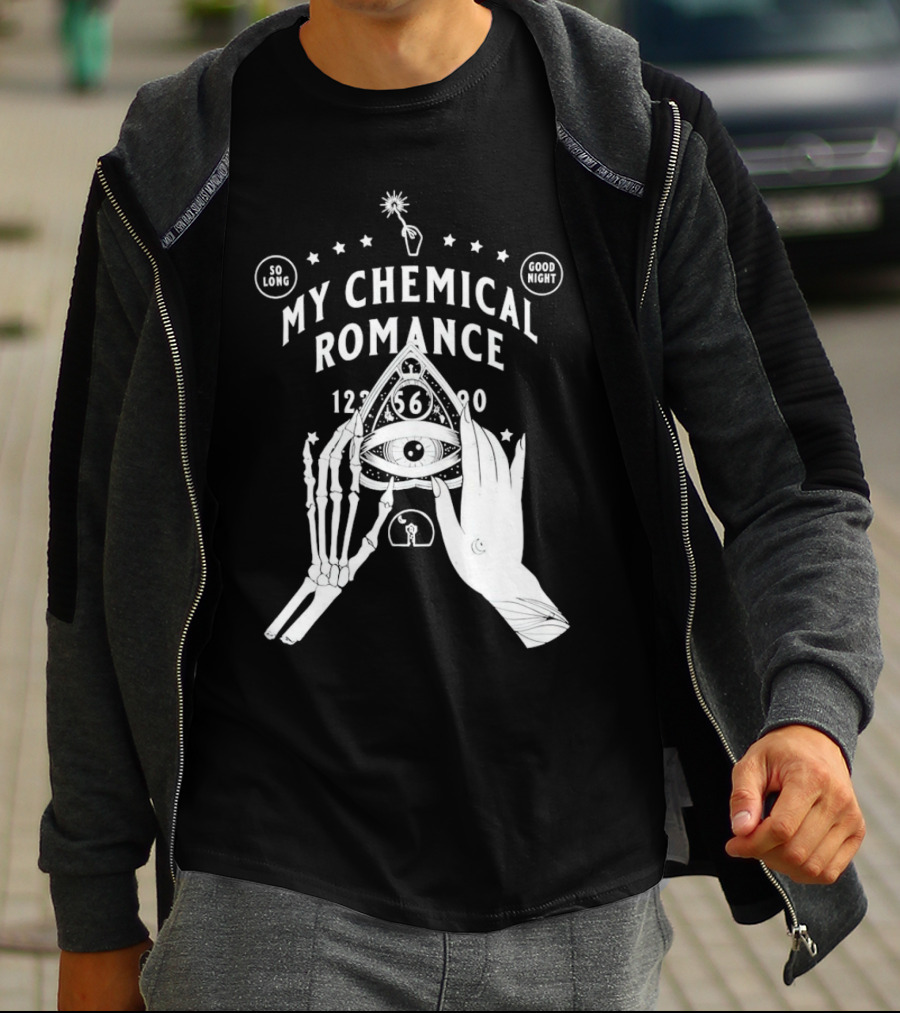 My Chemical Romance Ouija Planchette So Long Good Night Skeleton Hand 1234567890 T-Shirt