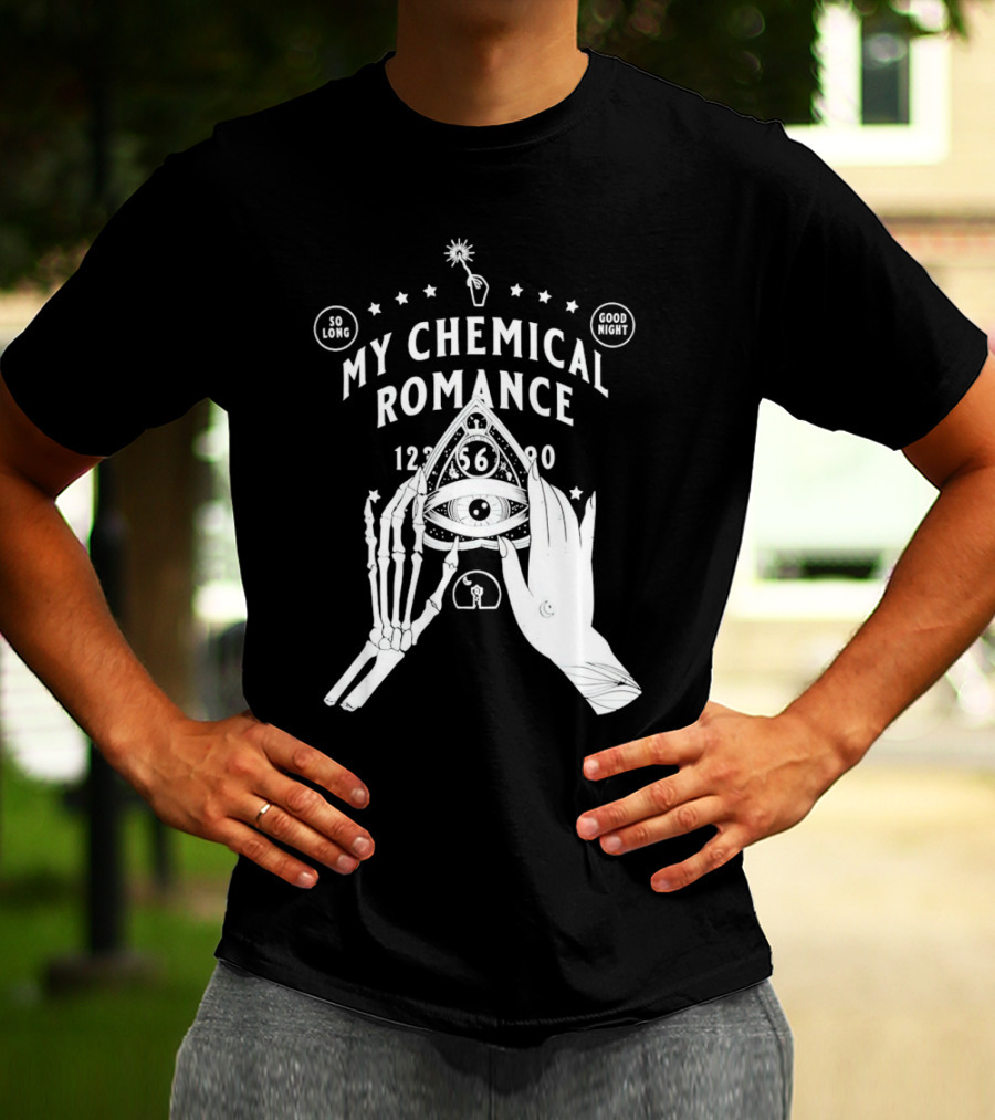 My Chemical Romance Ouija Planchette So Long Good Night Skeleton Hand 1234567890 T-Shirt