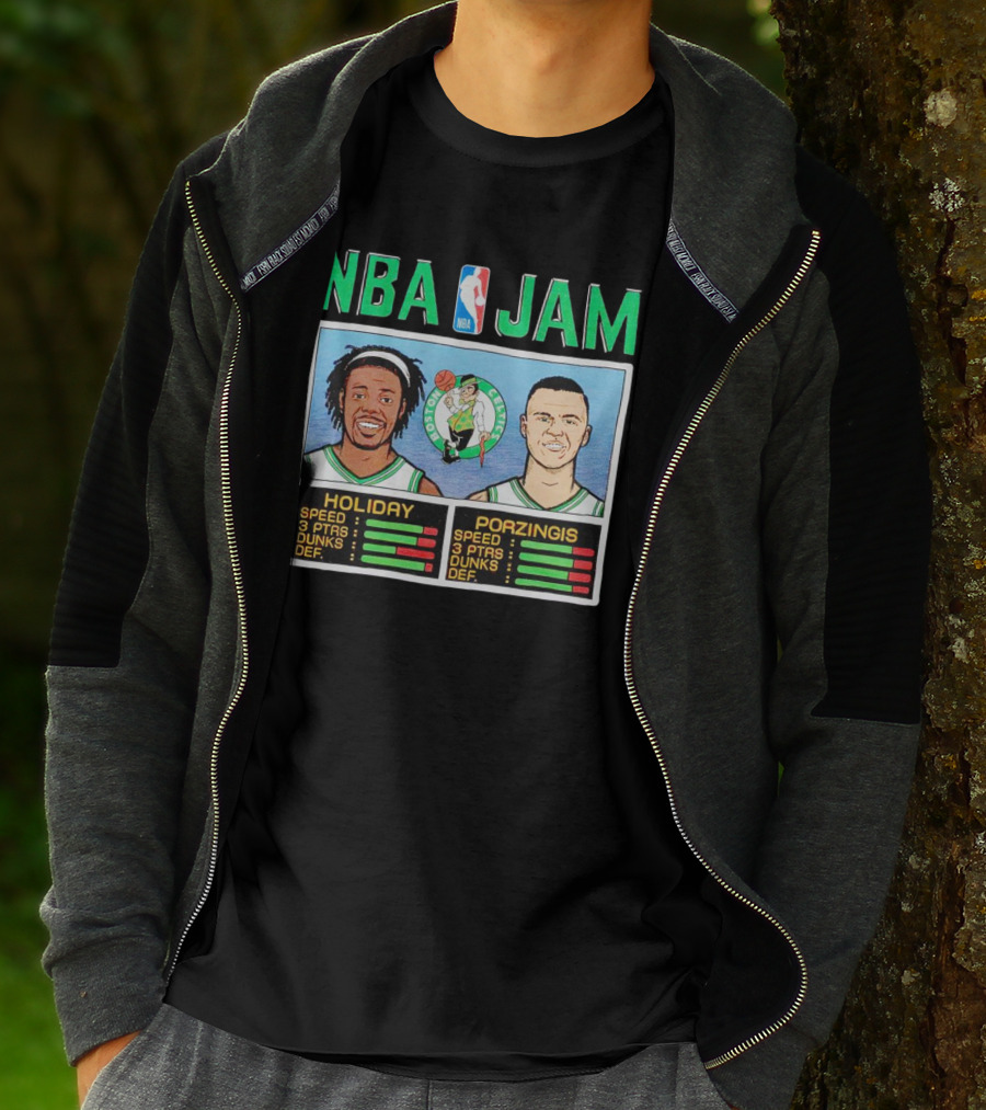 NBA Jam Celtics Holiday Porzingis Stats T-Shirt