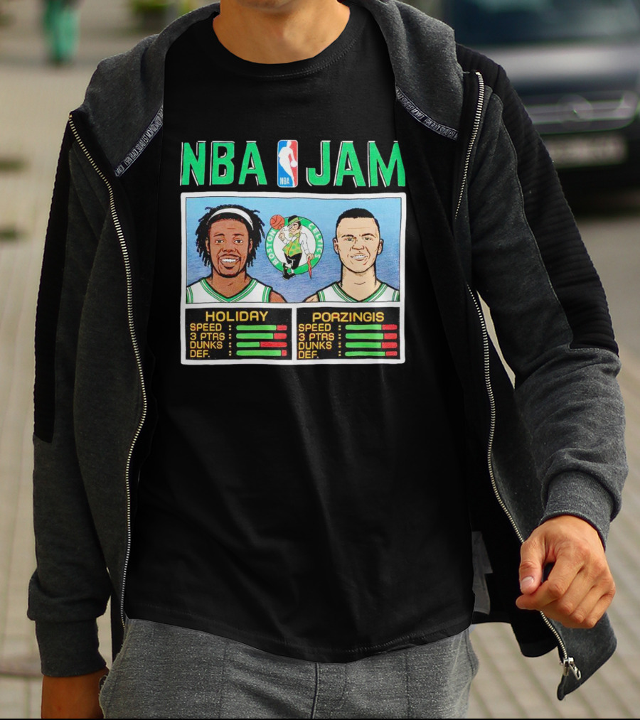 NBA Jam Celtics Holiday Porzingis Stats T-Shirt