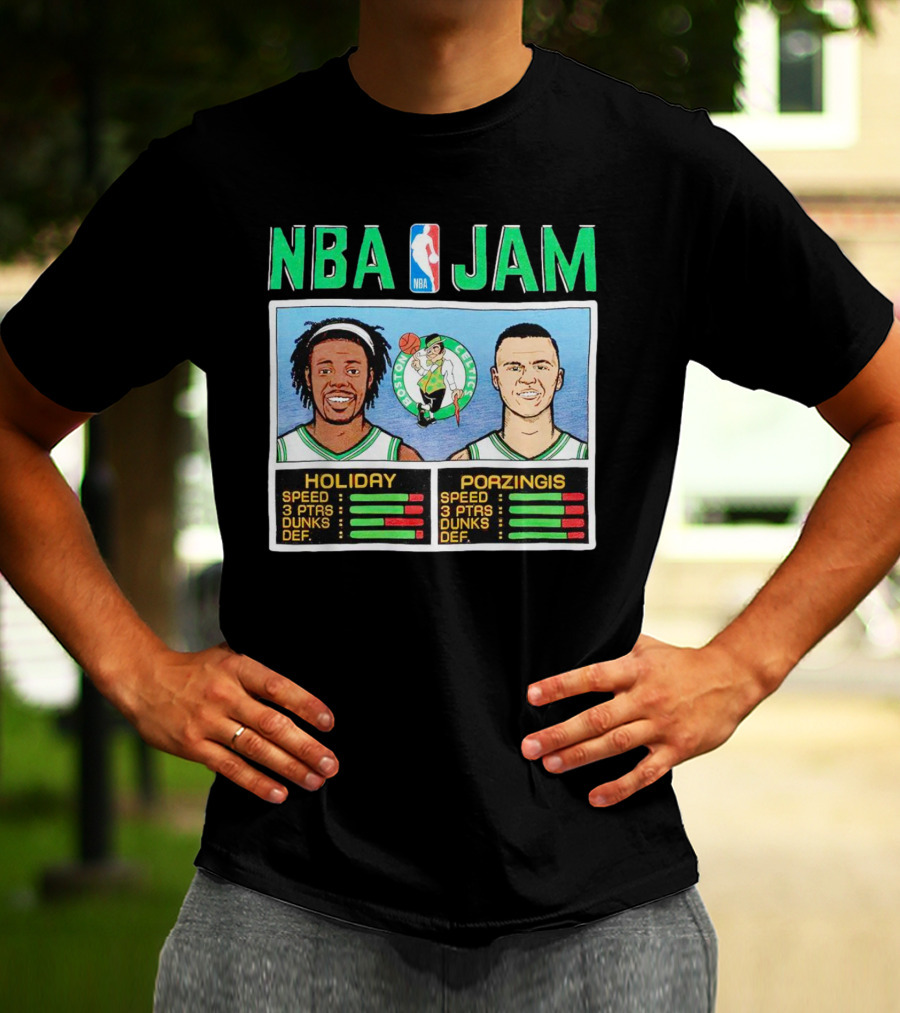 NBA Jam Celtics Holiday Porzingis Stats T-Shirt