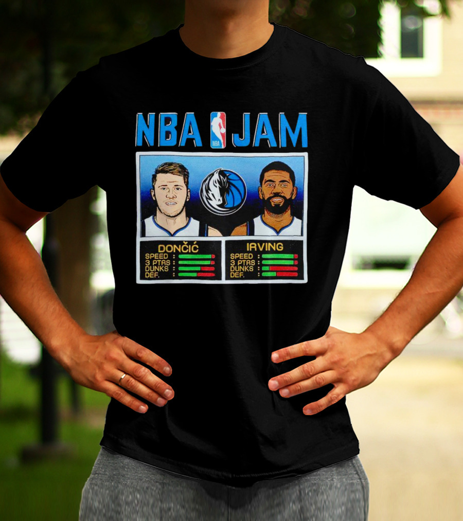 NBA Jam Mavericks Luka Dončić Kyrie Irving Stats T-Shirt
