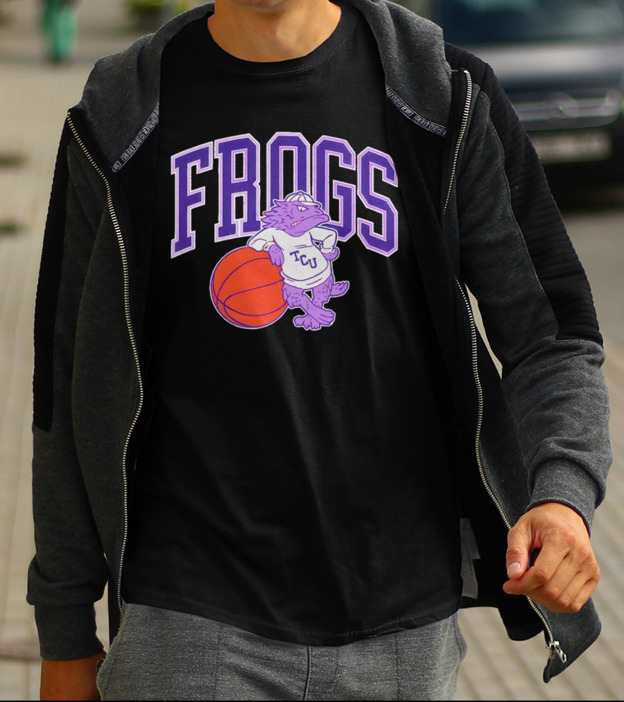 TCU Frogs Basketball Mascot With Purple Horned Frog And Ball T-Shirt