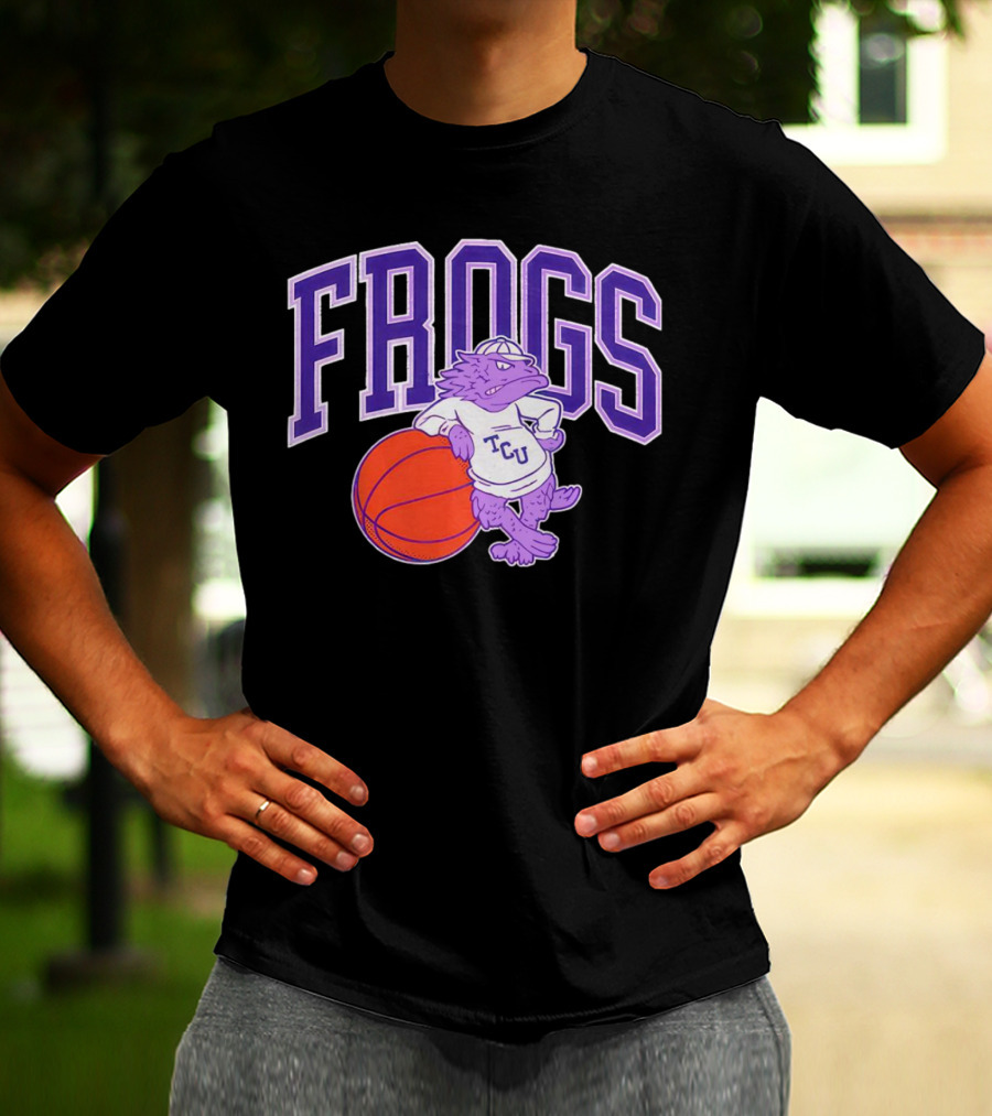 TCU Frogs Basketball Mascot With Purple Horned Frog And Ball T-Shirt
