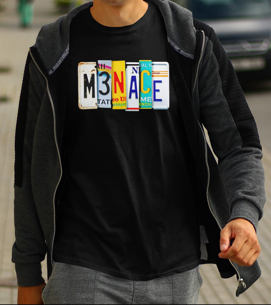 M3NACE License Plate Collage Text T-Shirt