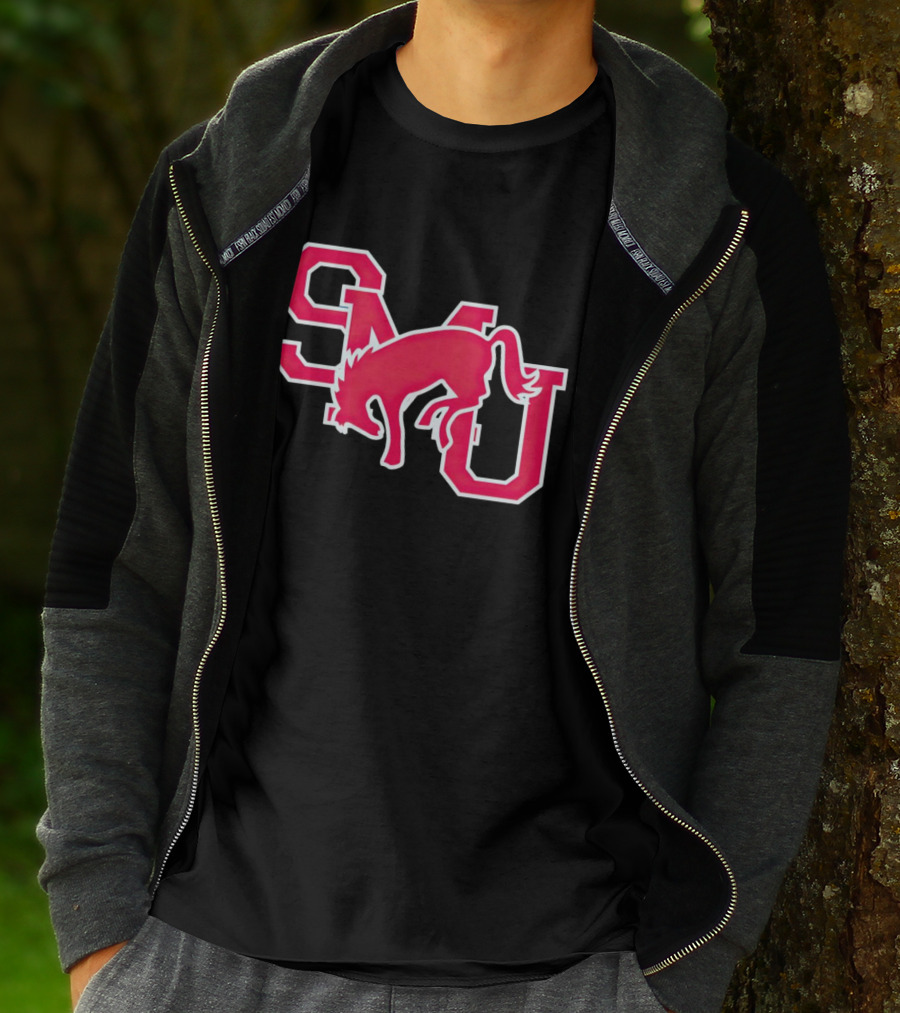 SMU Mustangs Red Logo With Jumping Mustang T-Shirt