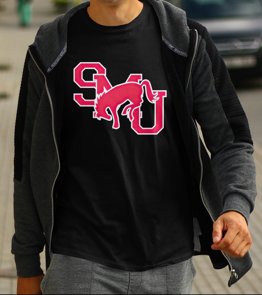 SMU Mustangs Red Logo With Jumping Mustang T-Shirt