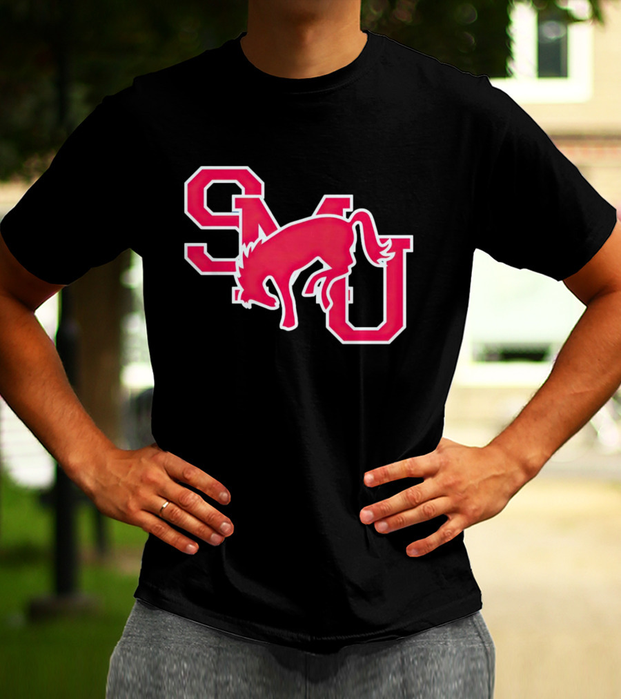 SMU Mustangs Red Logo With Jumping Mustang T-Shirt