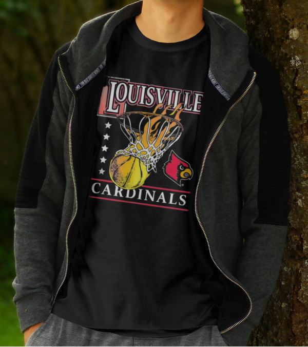 Louisville Cardinals Flaming Basketball Hoop T-Shirt