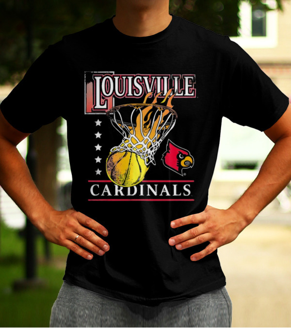 Louisville Cardinals Flaming Basketball Hoop T-Shirt