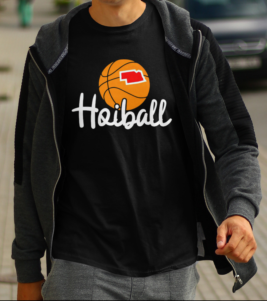 Nebraska Hoiball Basketball Icon With State Outline T-Shirt