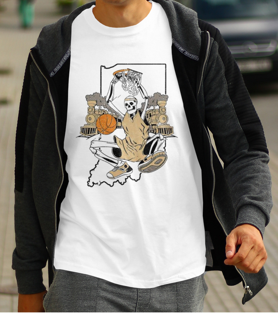 Purdue Boilermakers Basketball Skeleton Dunking Locomotive Indiana T-Shirt