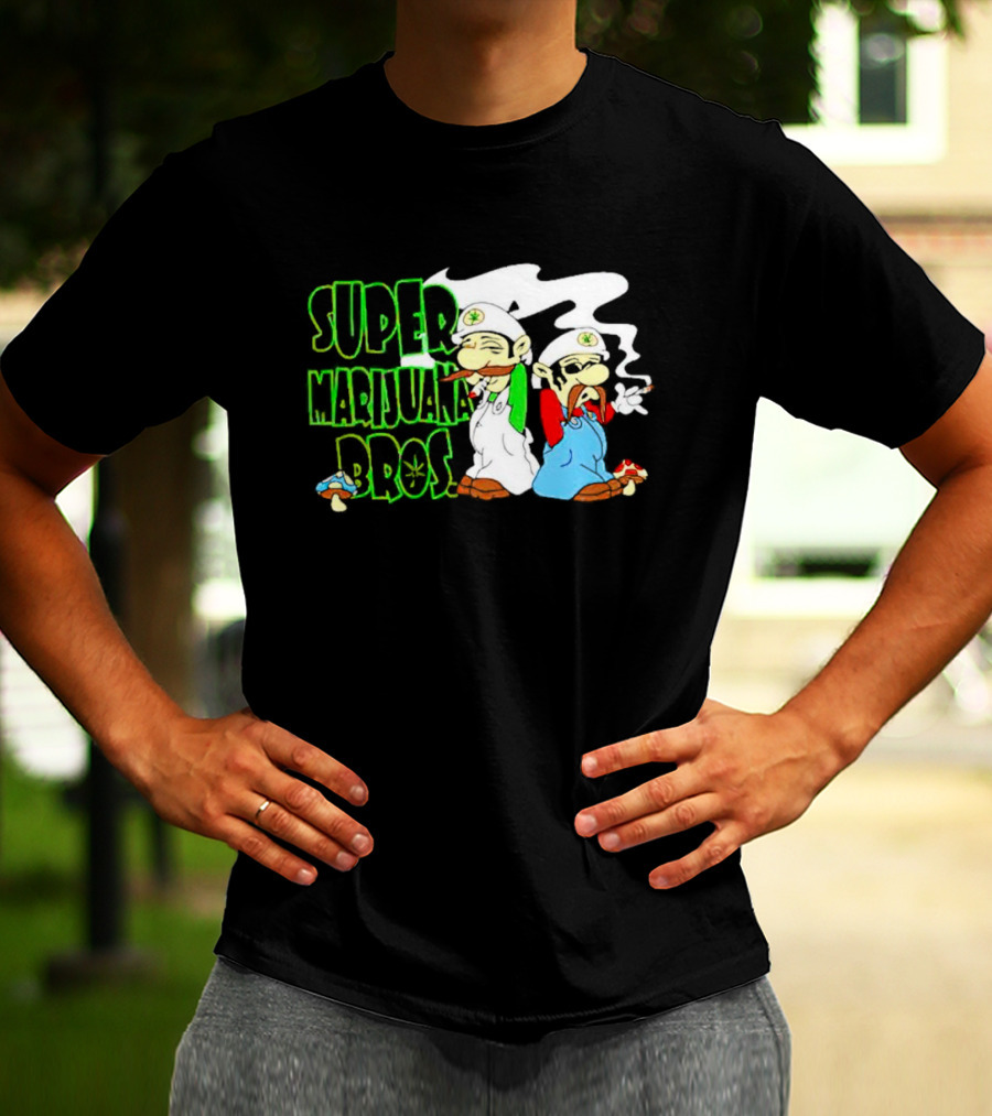 Super Marijuana Bros Weed Parody With Smoking Characters And Mushrooms T-Shirt