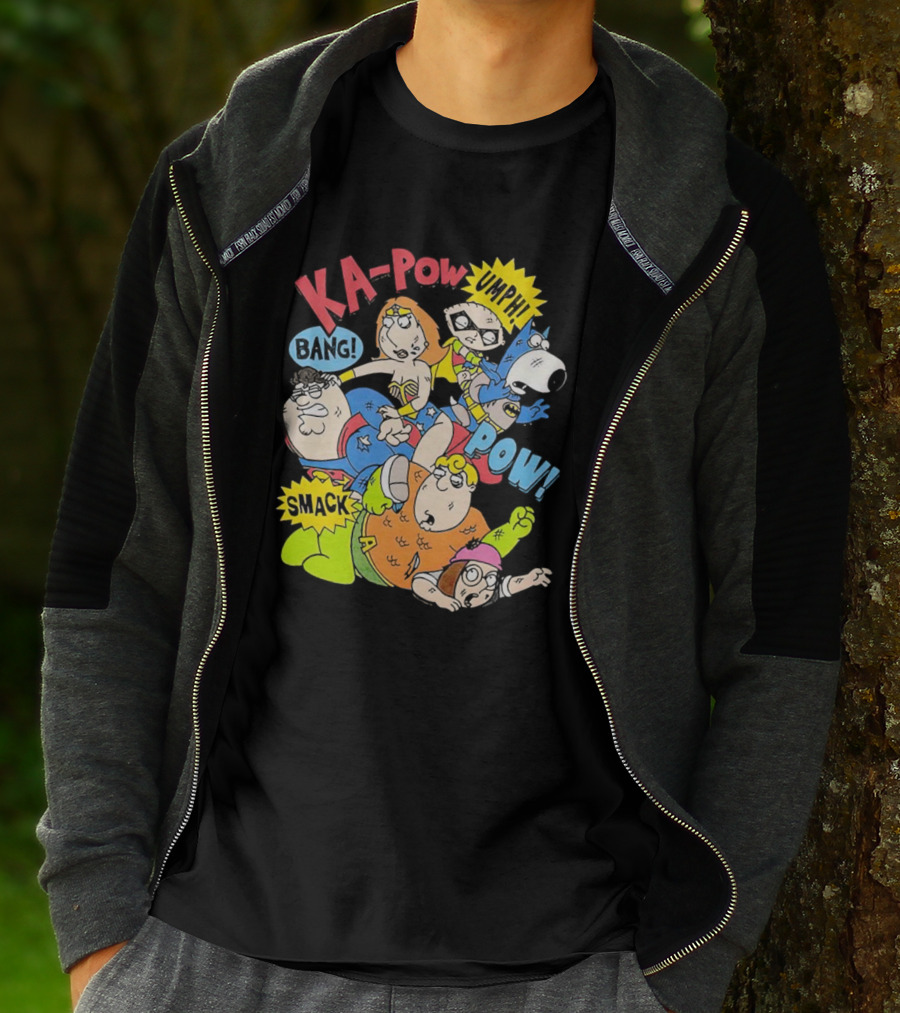 Family Guy Superhero Stewie Brian Peter Lois Chris Meg Ka-Pow Bam Pow Smack Bang T-Shirt