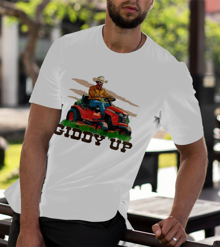 Giddy Up Cowboy On Lawn Mower T-Shirt
