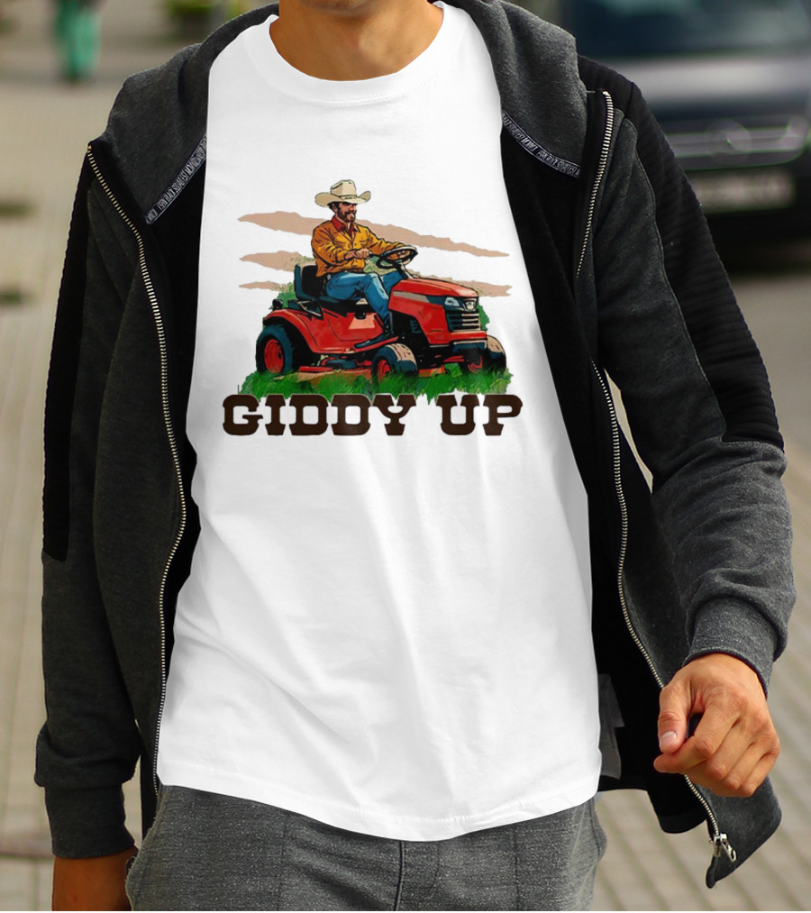 Giddy Up Cowboy On Lawn Mower T-Shirt