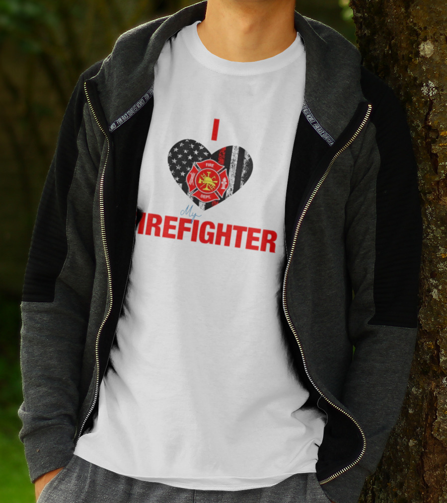 I Love My Firefighter Fire Dept Emblem Heart T-Shirt