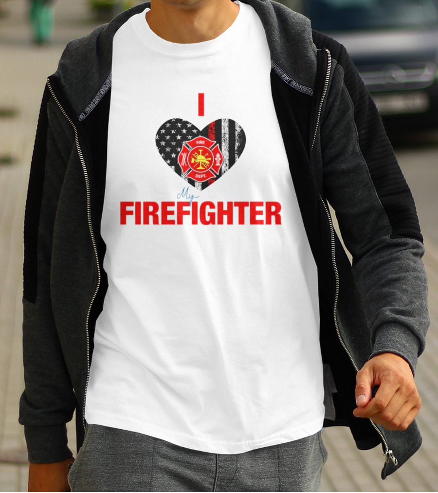 I Love My Firefighter Fire Dept Emblem Heart T-Shirt
