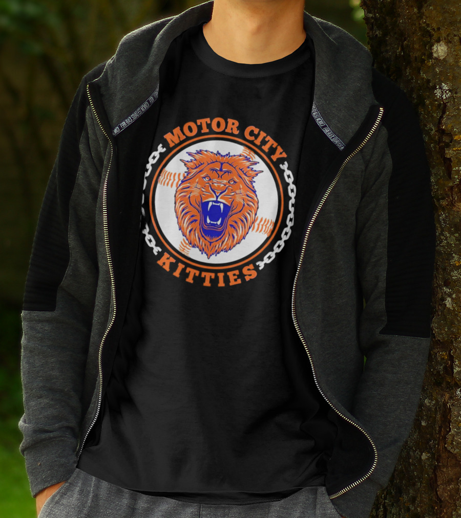 Motor City Kitties Baseball MLB Detroit Tigers Lion Chain Emblem T-Shirt