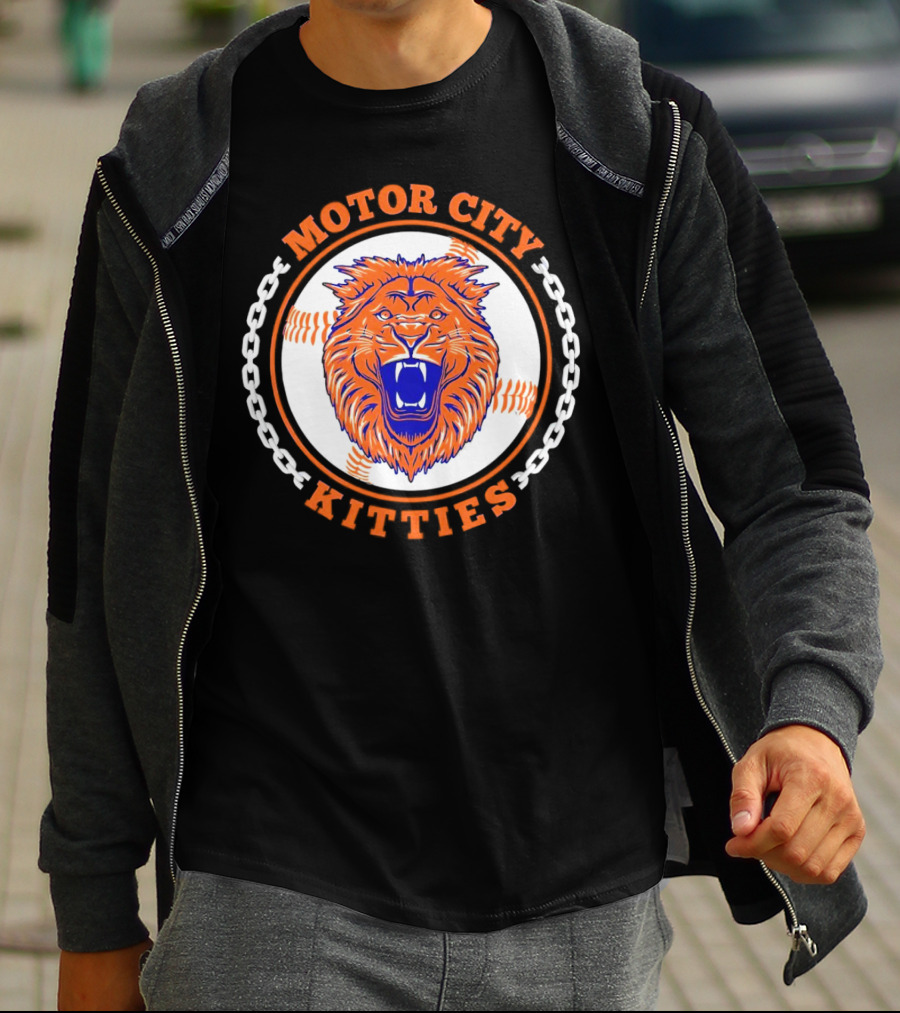 Motor City Kitties Baseball MLB Detroit Tigers Lion Chain Emblem T-Shirt
