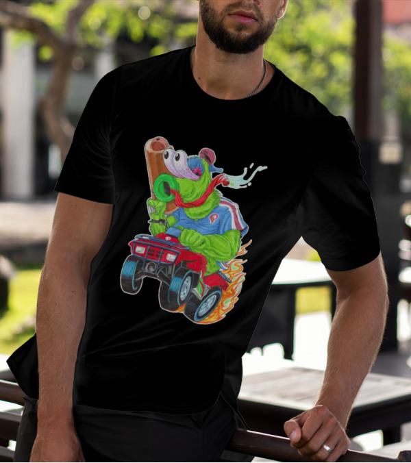 Phillie Phanatic Philadelphia Phillies Pheast Mode Mascot With Cannon Riding ATV T-Shirt