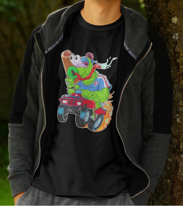 Phillie Phanatic Philadelphia Phillies Pheast Mode Mascot With Cannon Riding ATV T-Shirt