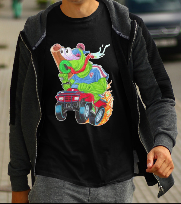 Phillie Phanatic Philadelphia Phillies Pheast Mode Mascot With Cannon Riding ATV T-Shirt