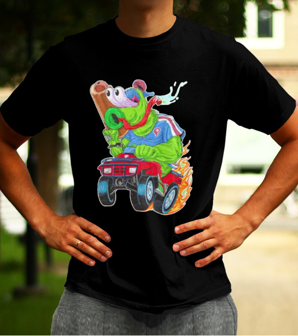 Phillie Phanatic Philadelphia Phillies Pheast Mode Mascot With Cannon Riding ATV T-Shirt