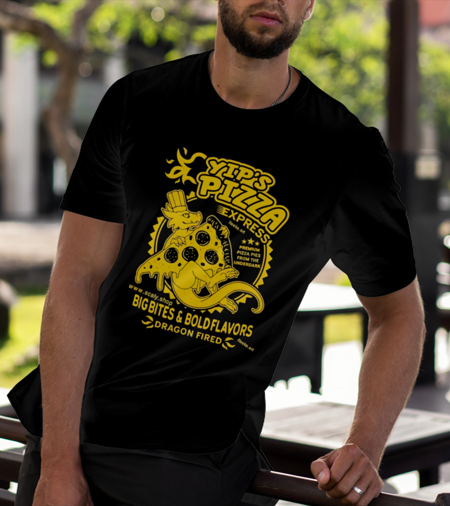 Yip's Pizza Express Dragon Fired Big Bites And Bold Flavors Premium Pizza Pies From The Underdark T-Shirt