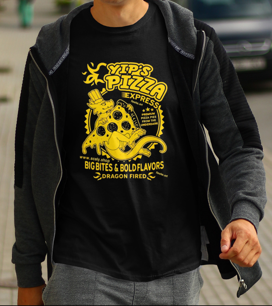 Yip's Pizza Express Dragon Fired Big Bites And Bold Flavors Premium Pizza Pies From The Underdark T-Shirt
