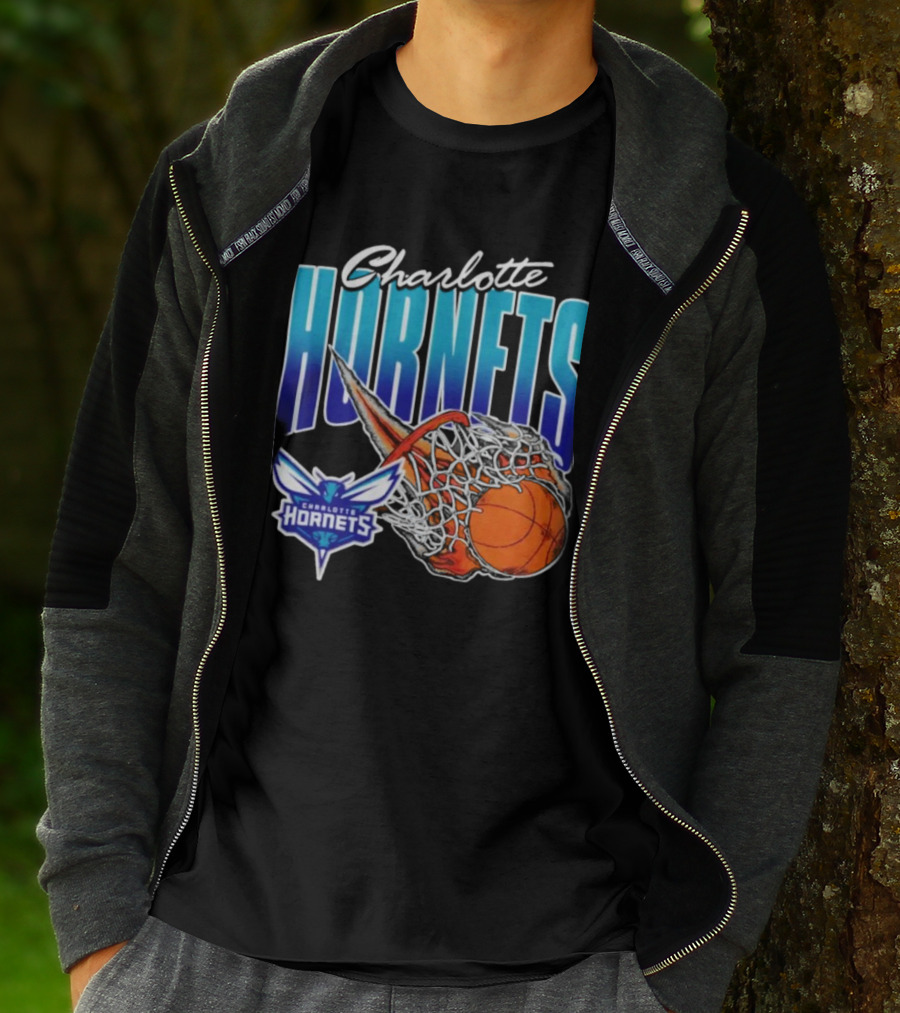 Charlotte Hornets Basketball Fire And Net T-Shirt