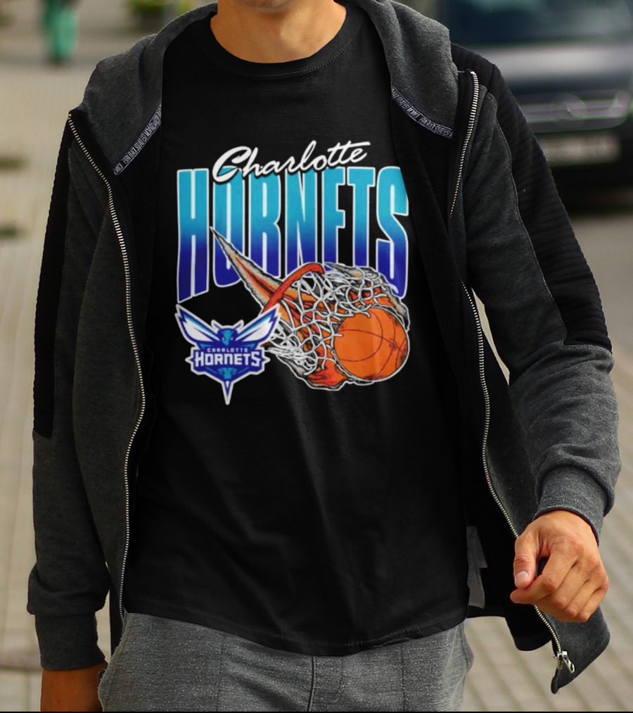 Charlotte Hornets Basketball Fire And Net T-Shirt