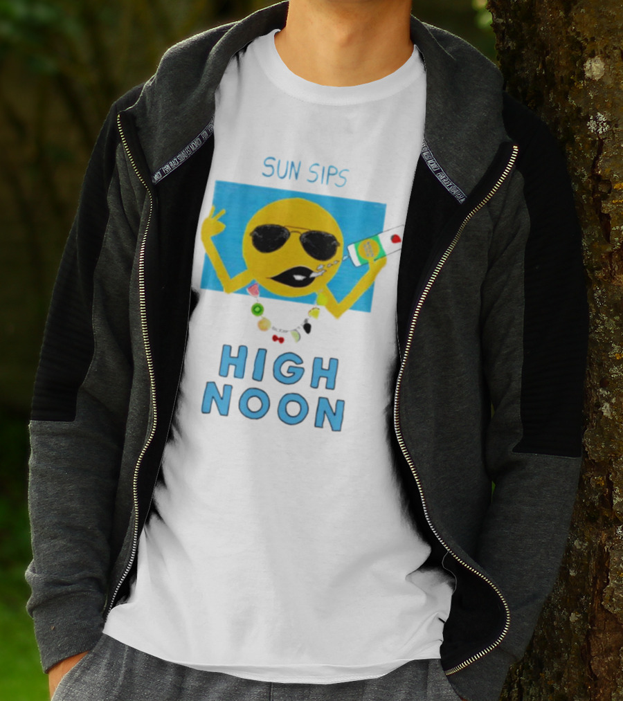 Sun Sips High Noon Emoji With Sunflower Style Glasses And Drink T-Shirt