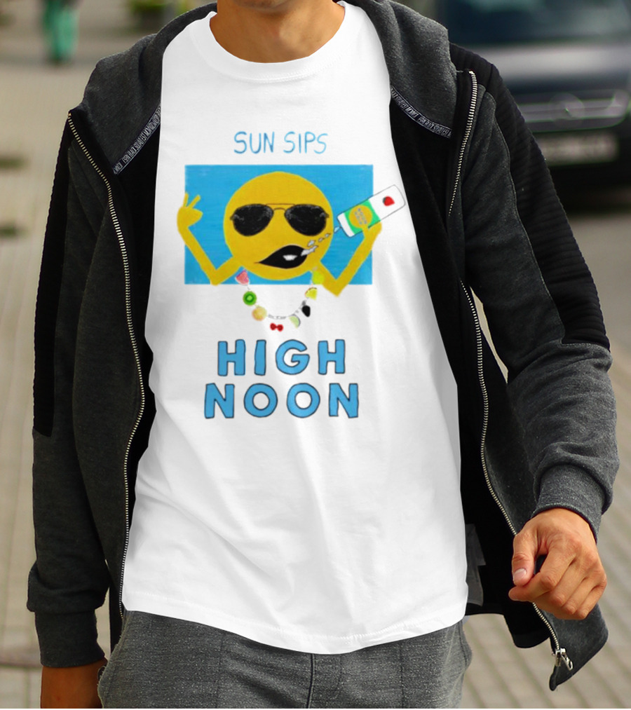 Sun Sips High Noon Emoji With Sunflower Style Glasses And Drink T-Shirt