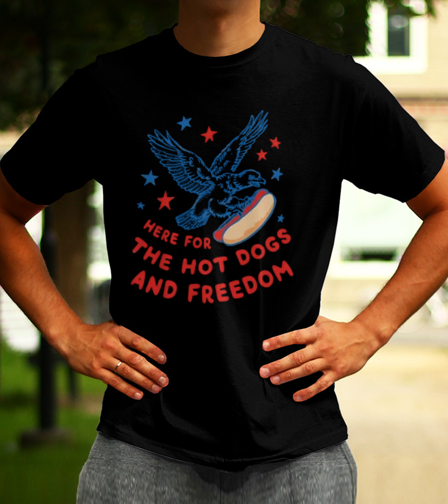 Here For The Hot Dogs And Freedom USA Eagle Stars T-Shirt