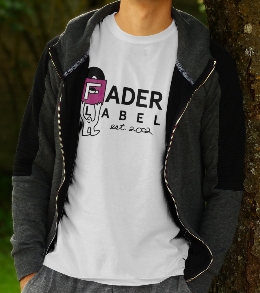 Fader Label Est 2002 Vinyl Record Icon With Pink Block F And Cartoon Character T-Shirt